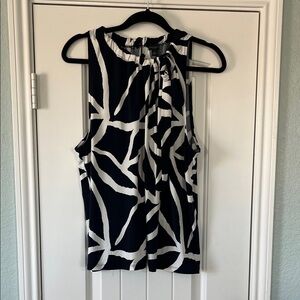 Ann Taylor Navy and White Abstract Blouse